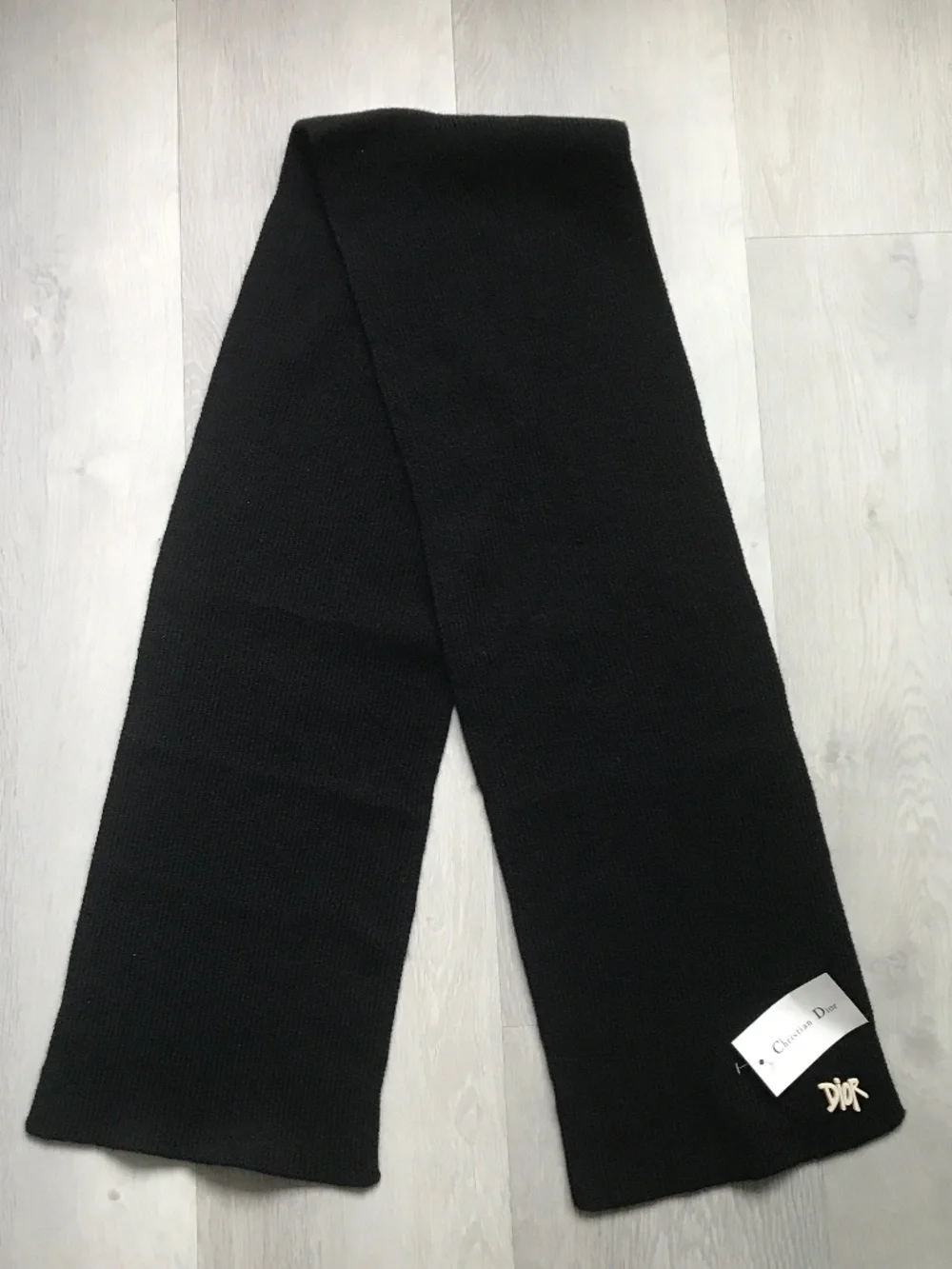 WOMENS BLACK WOOL SCARF RECTANGLE STONE 'DIOR' LOGO